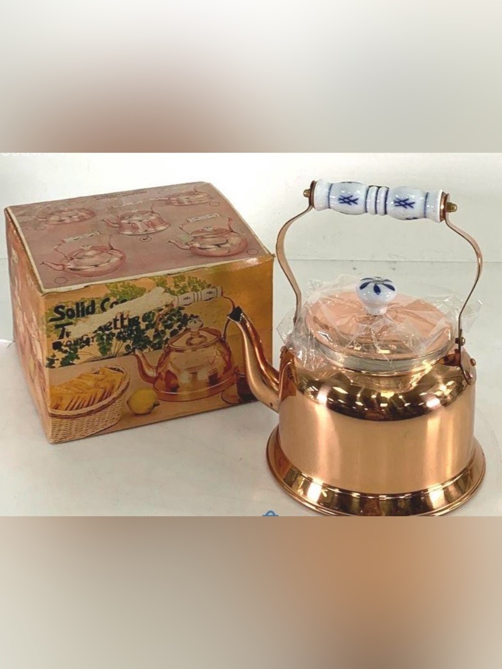 ✨ Vintage Solid Copper Teakettle with Ceramic Accents ✨